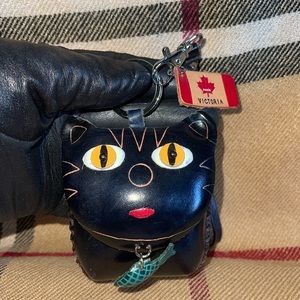 Cat Coin Leather Purse With Wristlet Strap.
